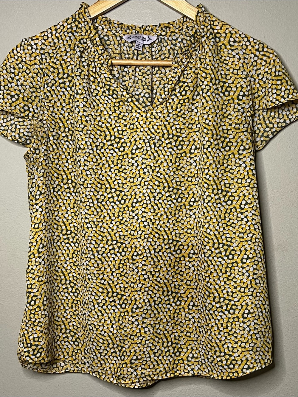 Nanette Lepore Abstract Speckled Dot Pattern Blouse Women Small Yellow White
